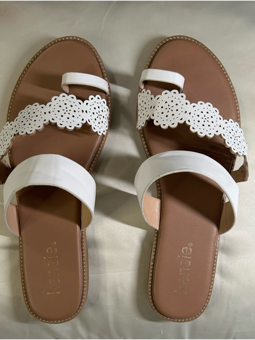 Kensie White Laser-Cut Floral Double Strap Slide Sandals